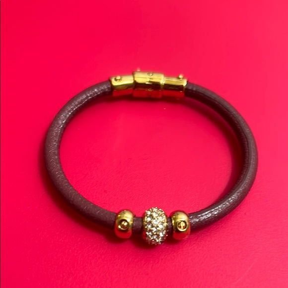 Henri Bendel Brown Leather Bracelet With Gold And Crystal Accent - Picture 2 of 4
